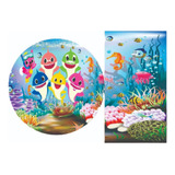 Kit Casados Painel Redondo 1,50m + Lateral  Baby Shark 1x1,8