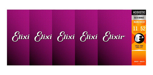 Pack De 5 Cuerdas Para Guitarra Acústica Elixir 11027