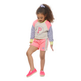 Conjunto Infantil Feminino Short Moletom Fashion 49602