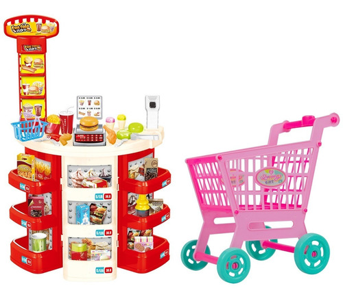 Mini Supermercado Infantil 30 Peças Com Carrinho De Compras