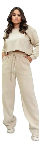 Abrigo Feminino Blusa Cropped Calça De Moletom Pantalona 