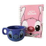 Tazón De Stitch Ceramica + Cuaderno Tapa Dura