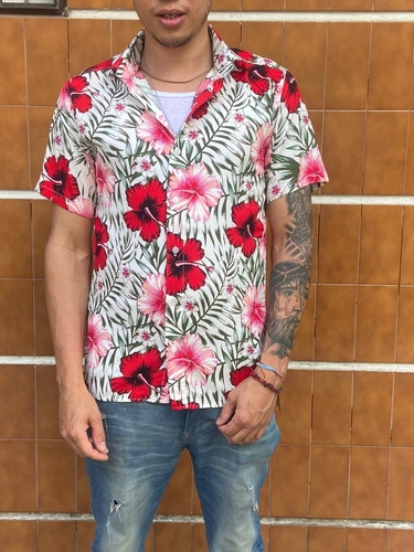 Camisa Hombre Hawaiana Manga Corta Fibrana Urbana Sport 
