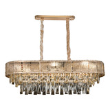 Lustre Pendente Retangular Cristal K9 Dourado Jantar 80cm