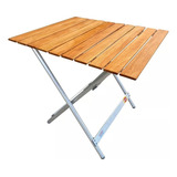 Mesa Aluminio Y Madera Plegable 75x66 Playa Jardin Camping