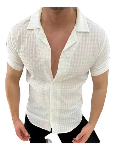 Camisa De Manga Corta Transpirable Con Solapa Para Hombre