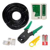 Kit Cabo Rj45 Preto 100 Mt Testador,alicate 50 Plug Internet