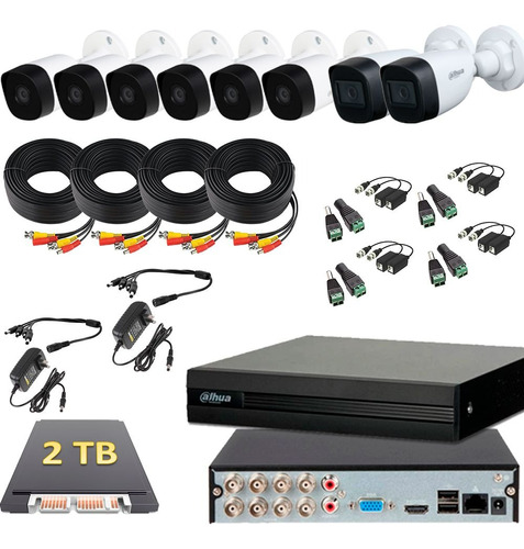 Kit Cctv Dahua 8 Cámaras 2 Micrófono 5mp Dvr 8 Canales 2tb