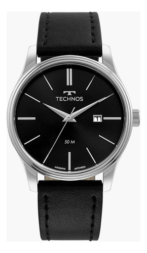 Relógio Technos Masculino : Couro Preto, 42mm - Minimalista