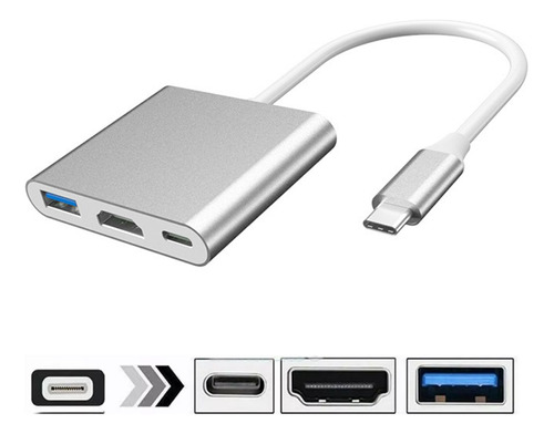 Adaptador Convertidor Tipo C A Hdmi 4k Hub Usb 3.0 Pd 3 En 1