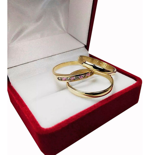 Combo Alianzas Y Anillo Oro 18k 7.9g Casamiento Compromiso