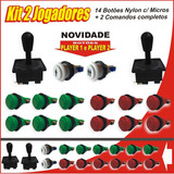 14 Botões Arcade Nylon C/ Micros + 2 Comandos Completos