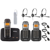 Kit Aparelho Telefone Fixo Bina 2 Linhas 2 Ramal E Headset