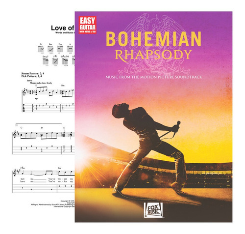 Partitura Guitarra Fácil Queen Bohemian Rhapsody Digital Oficial 15 Songs