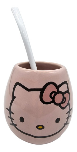 Mate Hello Kitty De Ceramica Rosa Kawaii Logo Cara 05