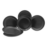 Juego Platos De Melamina Gruesa Moderna Negro 20 Cm 6 Pzas