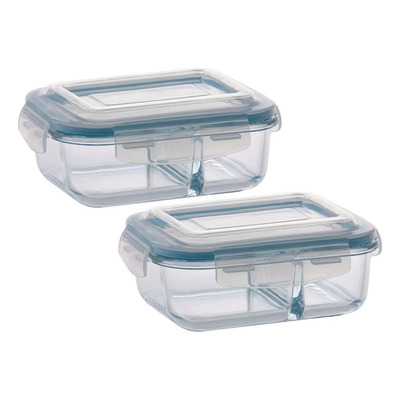 Conjunto Com 2 Potes 640ml Divisória Hermético Marmita | Frete grátis
