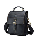 Cartera Satchel Bull Captain Bolso De Hombro De Cuero Genuino Diseño Liso De Cuero Bovino  Black Con Correa De Hombro  Negra Asas Color  Negro Y Herrajes Metal