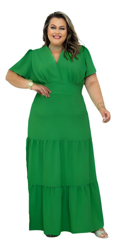 Vestido Longo Evangelico Plus Size G1 G2 G3 Manga Curta Gold