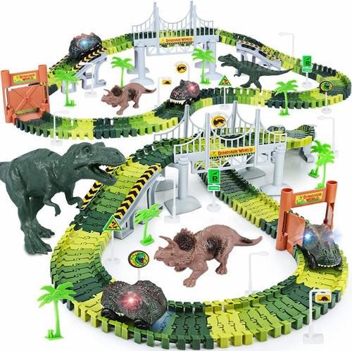 Juguetes De Pista De Dinosaurios Con 2 Autos P/niños, 156 Pz