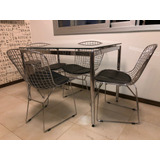 Mesa Comedor Simet Vidrio Y 4 Sillas Bertoia Cromadas