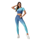 Conjunto Deportivo Leggins Push Up +  Camiseta Croptop Gym 