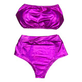 Hot Pant Conjunto 2 Peças Metalizado Moda Carnaval