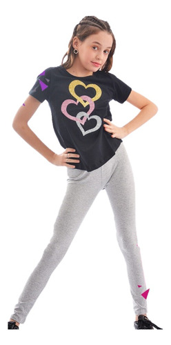 Remera Corazones Entrelazados Heart Colores Brillo Teen Nena