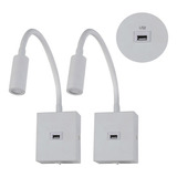 Arandela Cabeceira Leitura Led Branco Usb Interruptor Kit 2