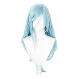 Peluca Larga Azul Con Flequillo Para Cosplay De Anime Para M