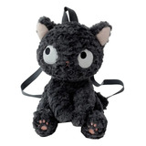 Mochila Con Cierre Esponjoso Gato Peluche Negro Muñeco 30cm