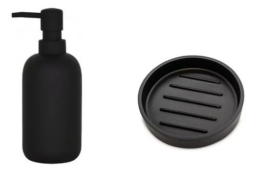 Set Baño Jabonera Dispenser Jabon Dosificador Negro Opaca