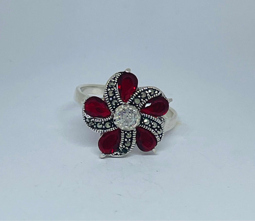 Anillo Flor Rehilete Marquesita Plata Ley 925 Varios Colores