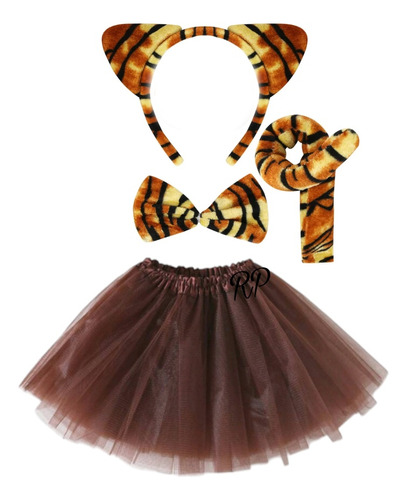 Disfraz De Tigre Diadema Orejas+corbatin+cola+tutu