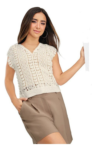 Blusa Dama Casual Tejida Crochet Balnco 942-60