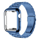 Malla Metalica Azul Y Funda P/apple Watch S 9-8-7 45mm