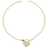 Pulsera Corazón Candado 18 Cm En Oro De 10 K + Obsequio