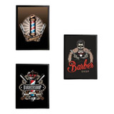 Kit 3 Quadros Decorativo Preto Símbolos Barber Shop