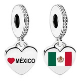 Dije Colgante Pandora Corazón Bandera De México Plata S925