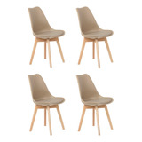 Kit 4  Cadeiras Jantar Eames Wood Leda Design Estofada Fendi