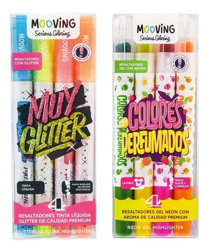 Kit Resaltadores Mooving Glitter + Perfumados Gel