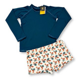 Sunga Boxer Infantil Juvenil + Blusa Proteção Solar Uv 50 