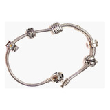 Pulsera Pandora Original. Con 5 Charms De Plata, 20 Cm.