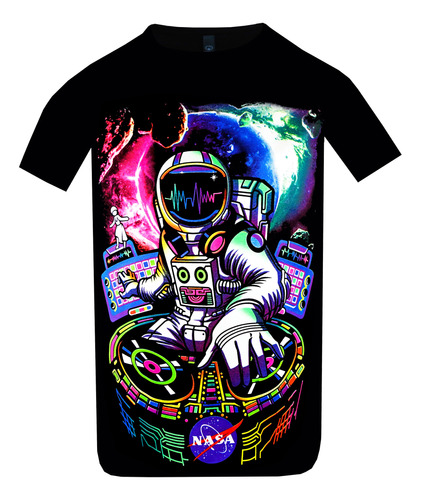 Playera Astronauta Dj Efecto Neón Con Luz Negra