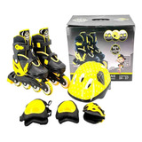 Patins 4 Rodas Inline Ajustavel 34 A 37 C/ Kit Segurança