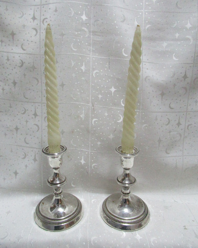 Par Candelabros Plateados Sahir Industria Argentina C/ Velas