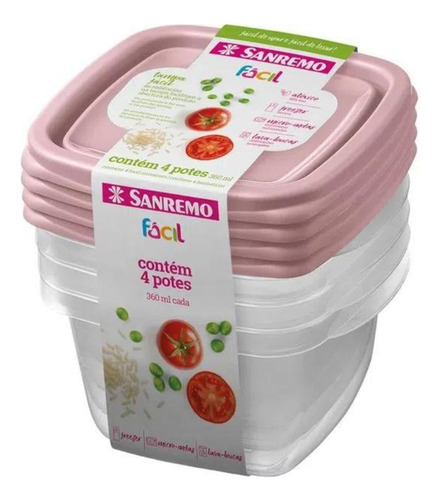 Conjunto Com 4 Potes Plastico Sanremo 360ml