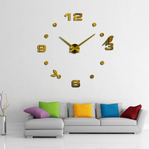 Reloj De Pared 3d Grande Dorado Diseño Moderno