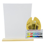 Kit Artistico 12 Oleos Atril Bastidor Paleta Pinceles