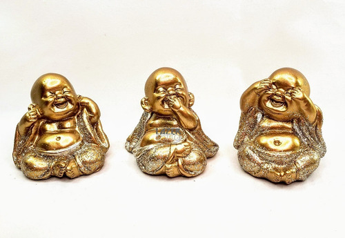 3 Budas Baby Mini Dourado Com Brilho